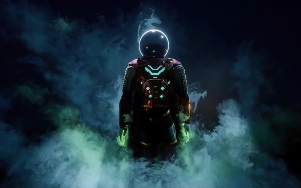 HD PC desktop wallpaper featuring Mysterio from Marvel Comics, depicted in a dark, smoky atmosphere with glowing details on his suit and helmet.