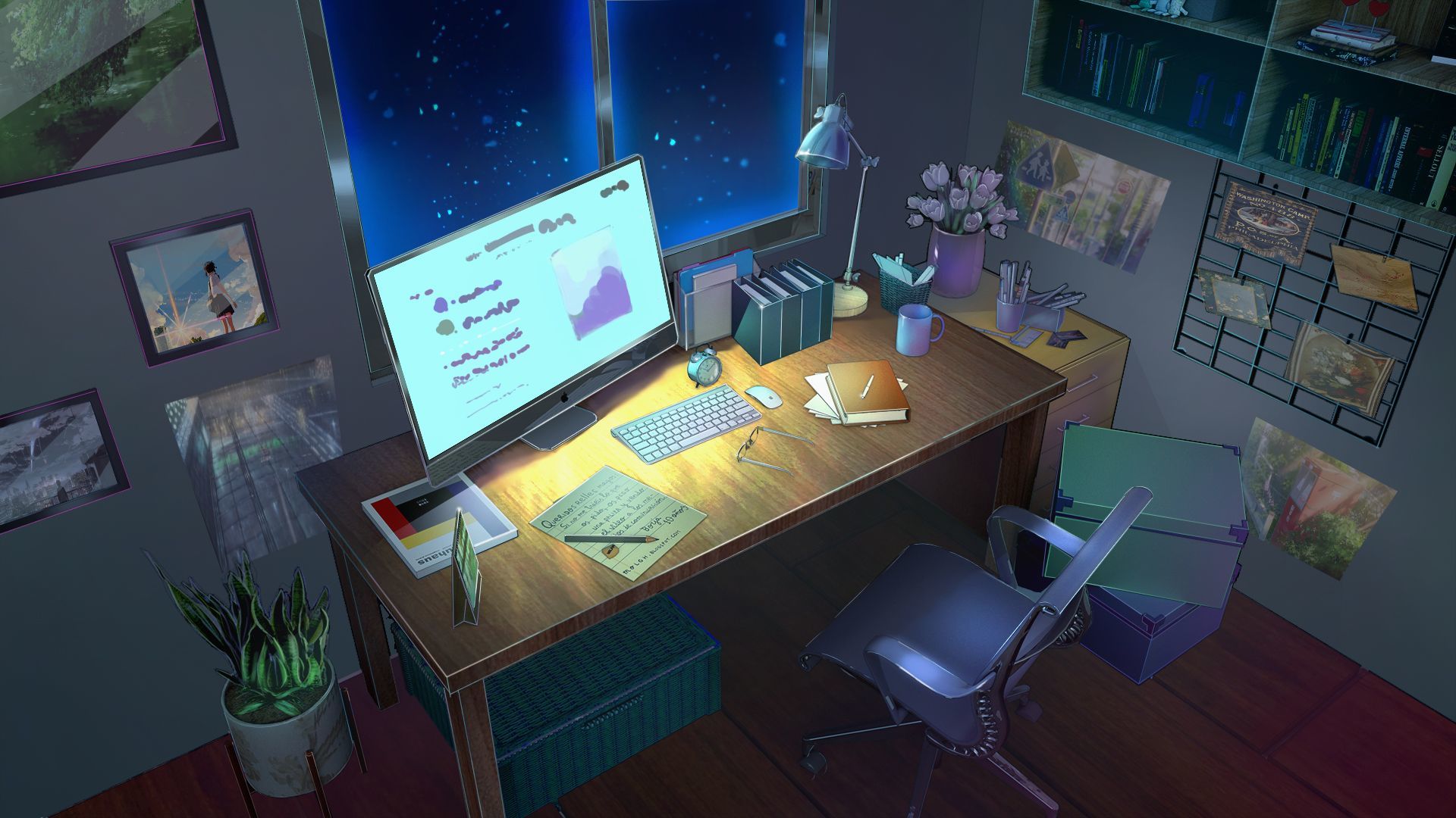 Download Night Anime Room Anime Room HD Wallpaper by 行之LV