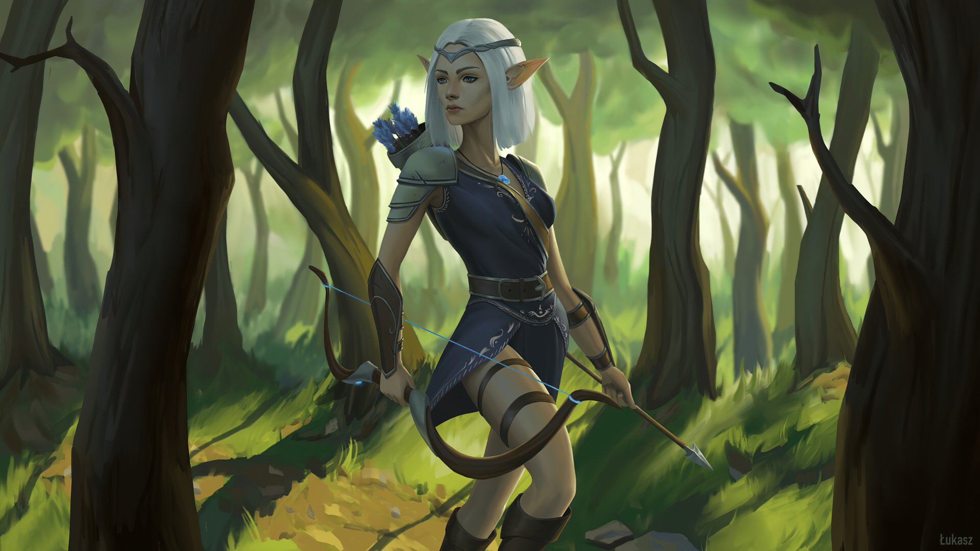 4K Ultra HD Elf Archer Warrior with White Hair and Pointed Ears in ...