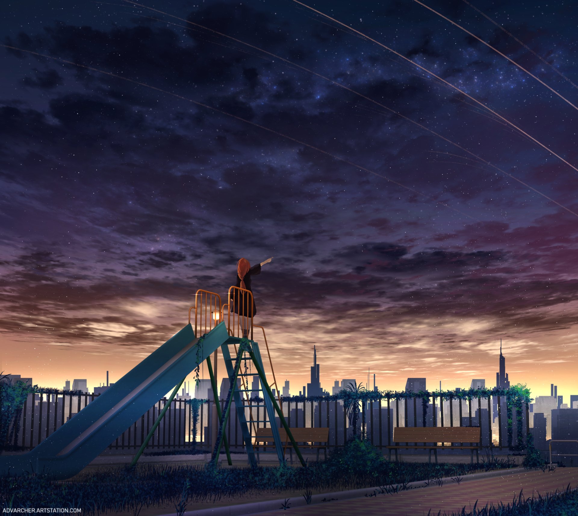 Аниме детская площадка ночью