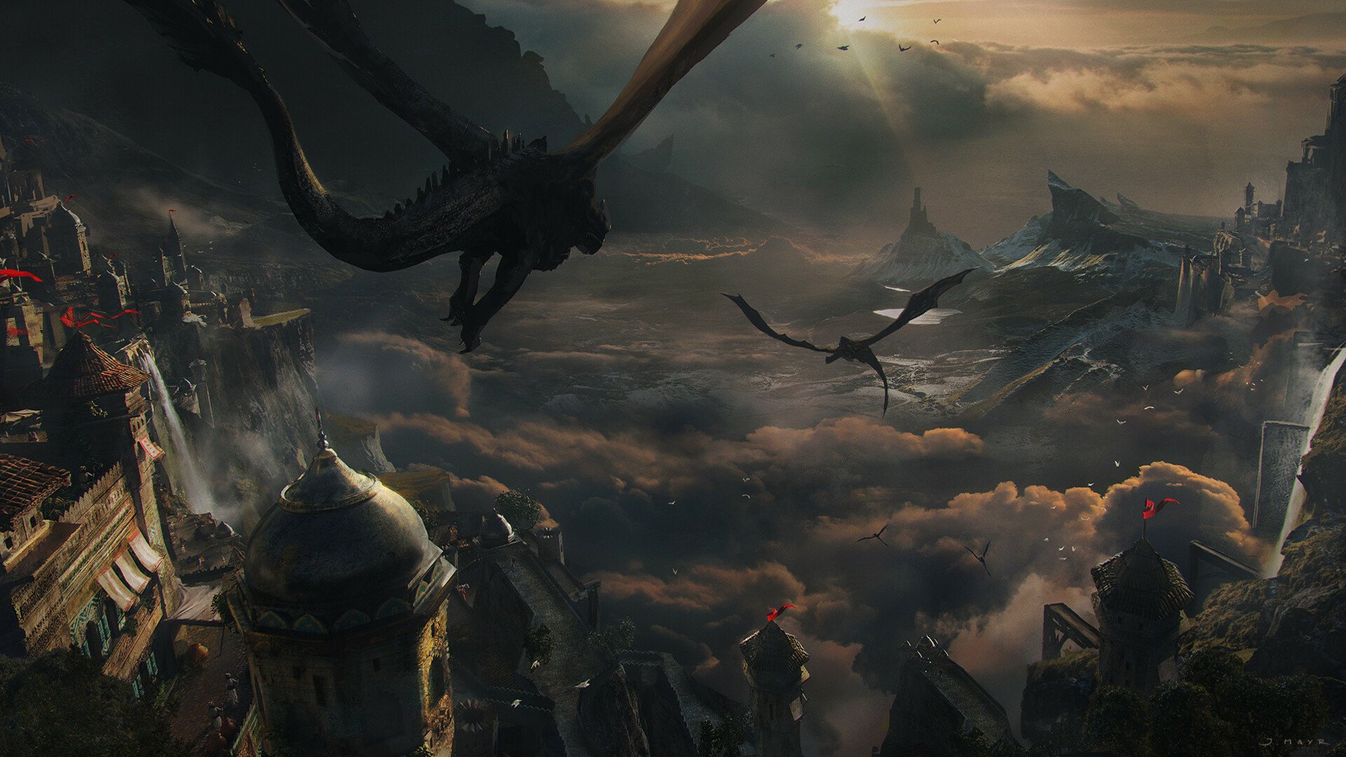 dragon landscape fantasy