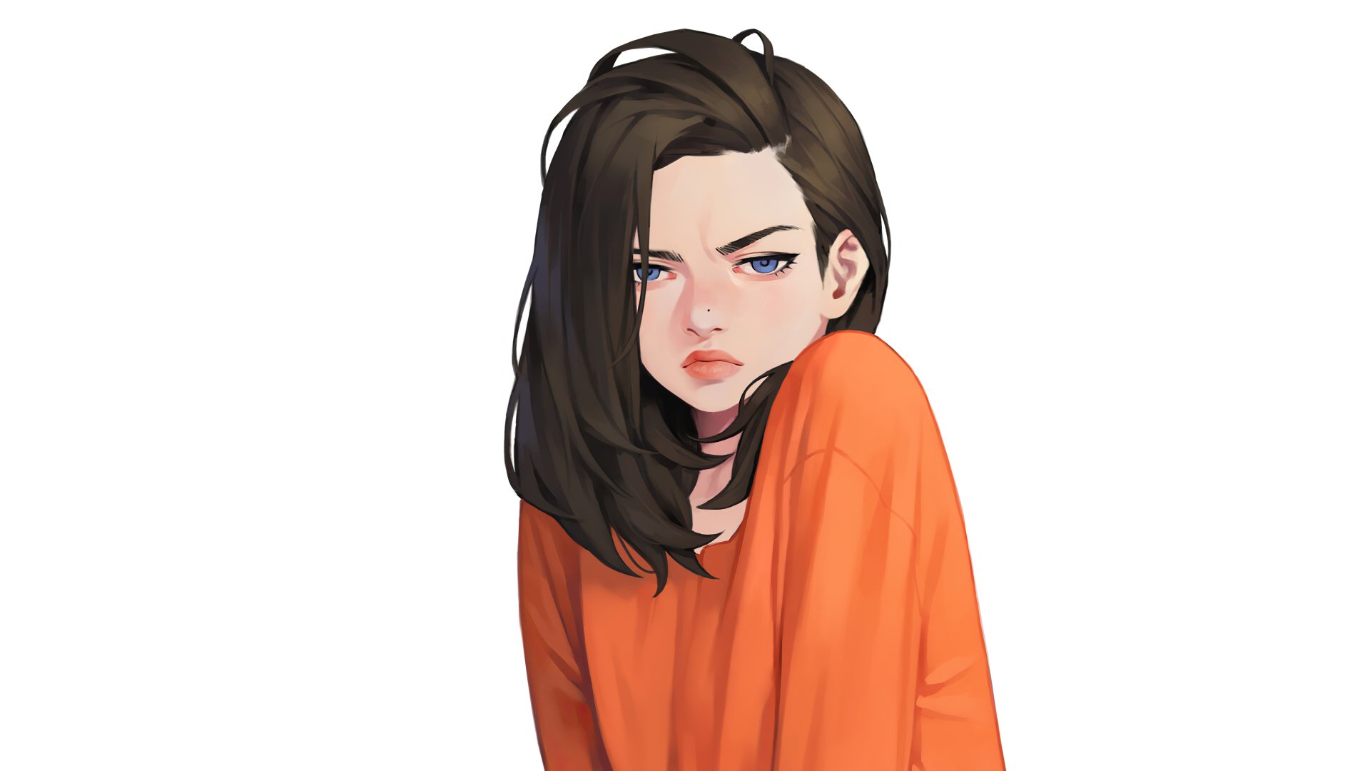 Download Mood Black Hair Blue Eyes Woman Artistic 4k Ultra HD Wallpaper by Jiwon Kim