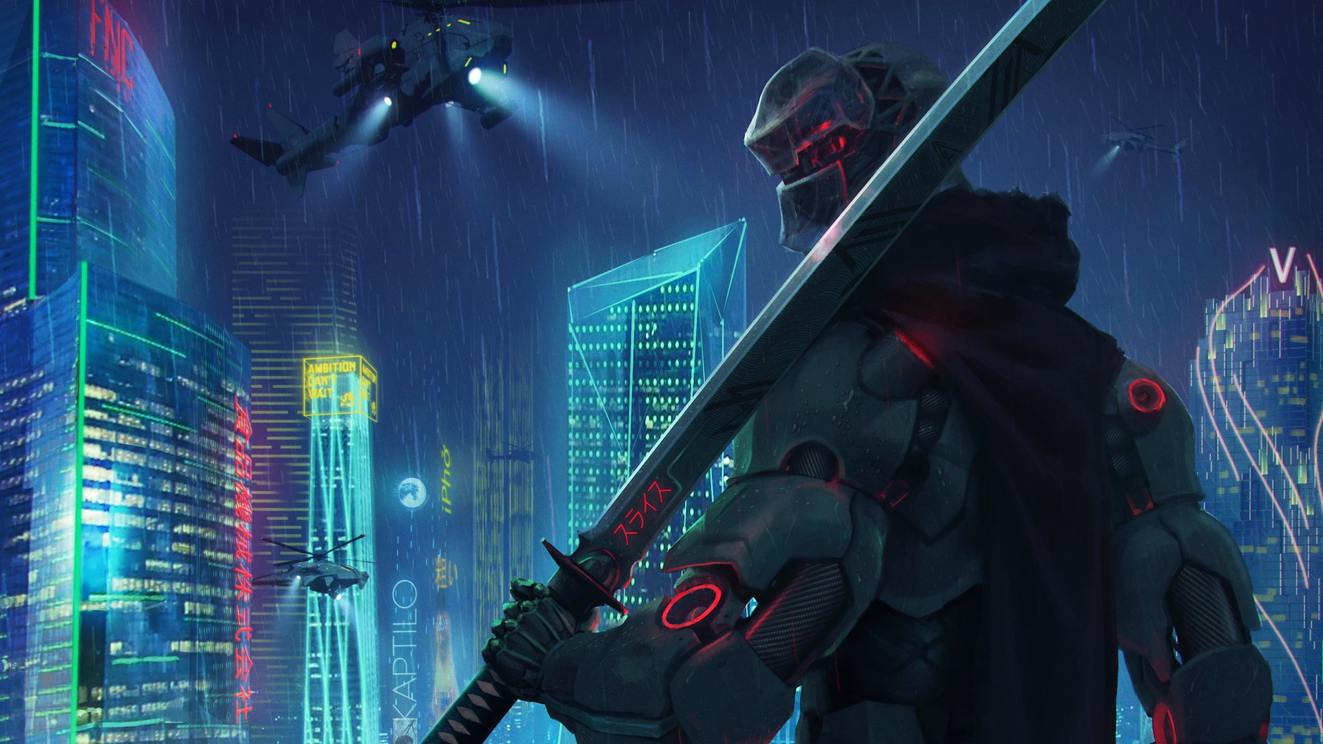 Download Futuristic Sword Warrior Cyborg Sci Fi Cyberpunk HD Wallpaper ...