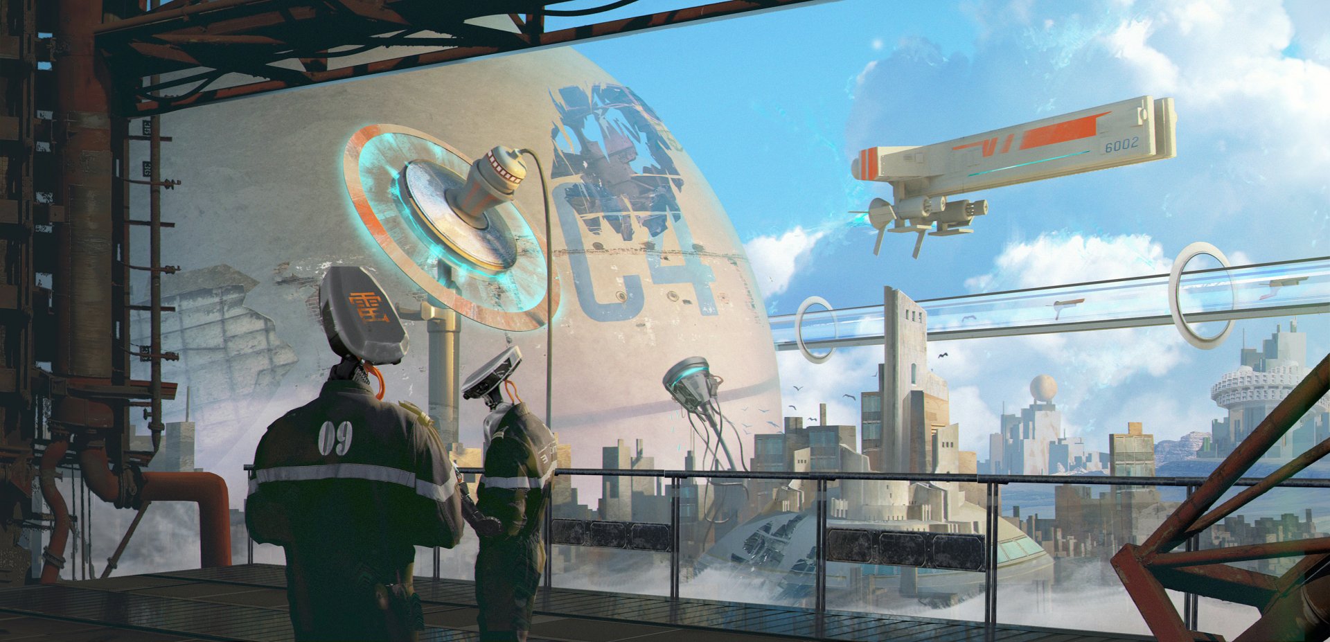 Download Futuristic City Spaceship Sci Fi Robot Sci Fi City Futuristic City HD Wallpaper by Arson Liu