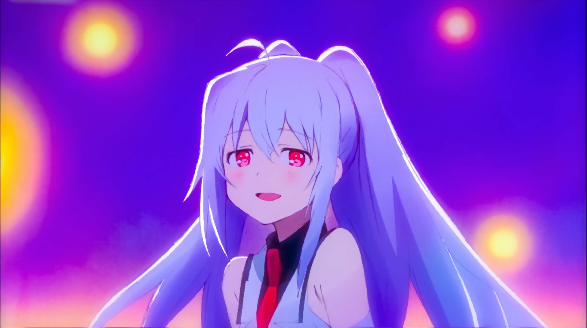 4K Ultra HD anime wallpaper featuring Isla from Plastic Memories with glowing orbs and a vibrant, colorful background.