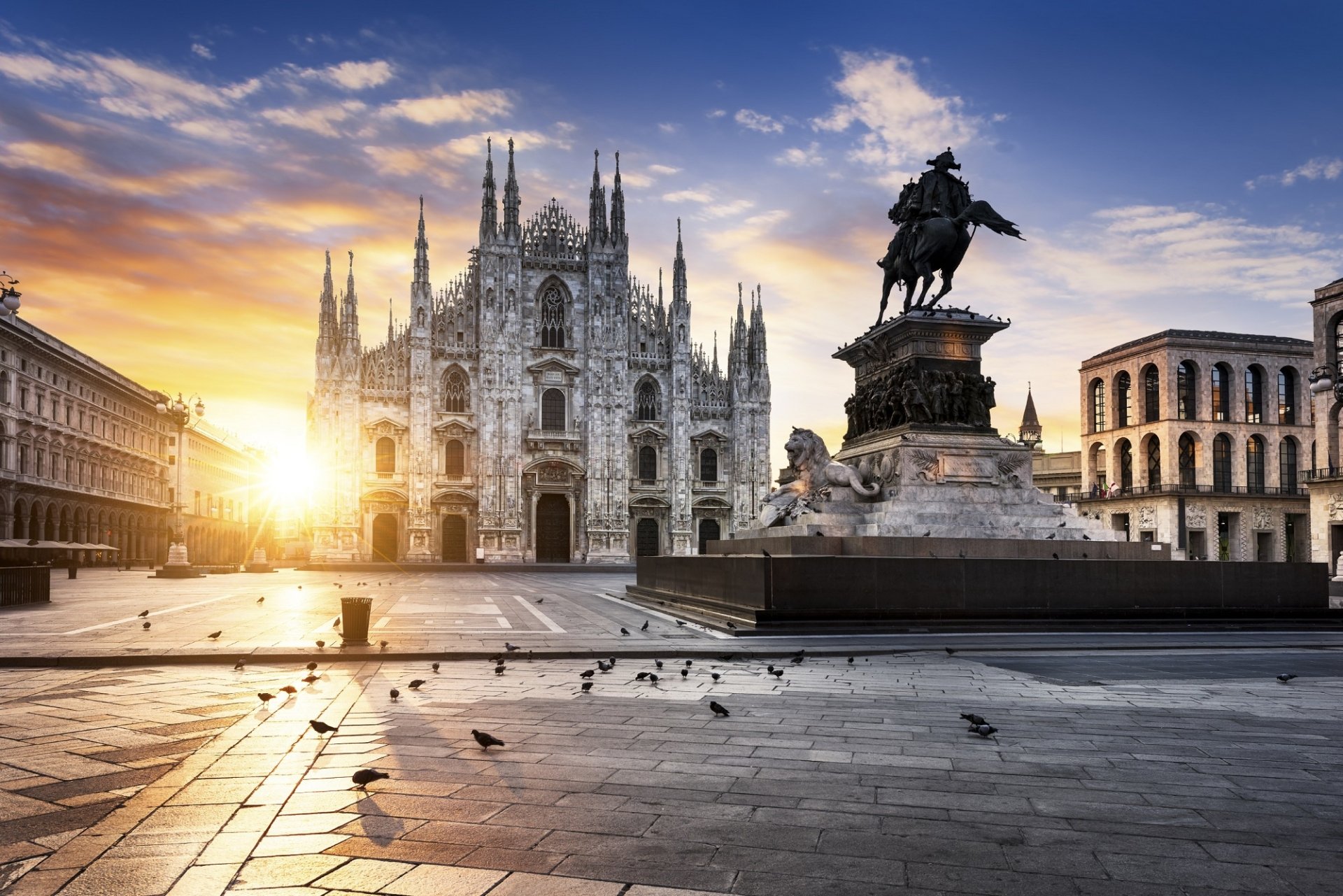 Download Architecture Sunrise Statue Duomo Milan Italy Religious Milan Cathedral HD Wallpaper