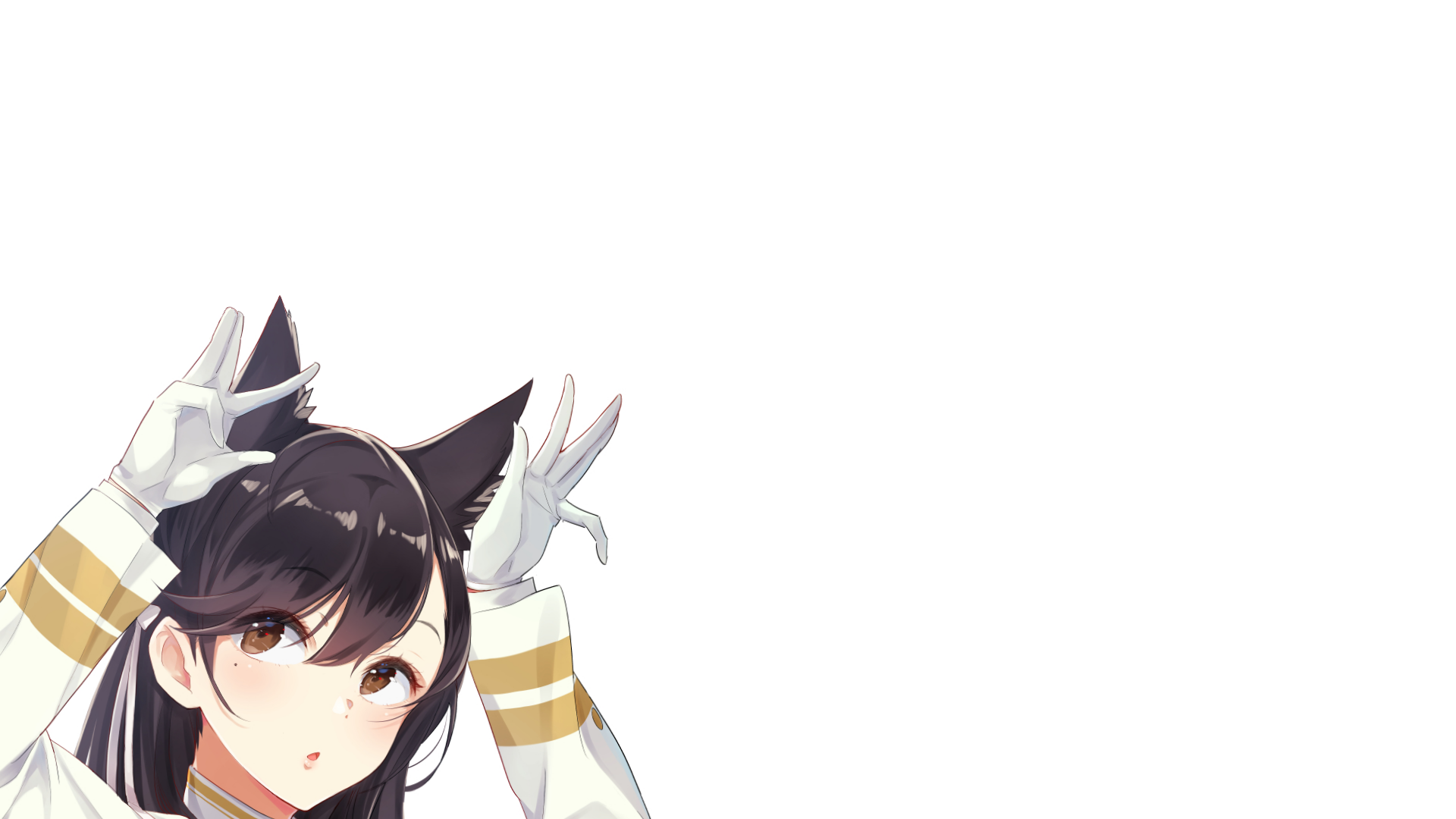 Atago from Azur Lane anime styled with cat ears and gloves, featured in a HD PC desktop wallpaper and background.