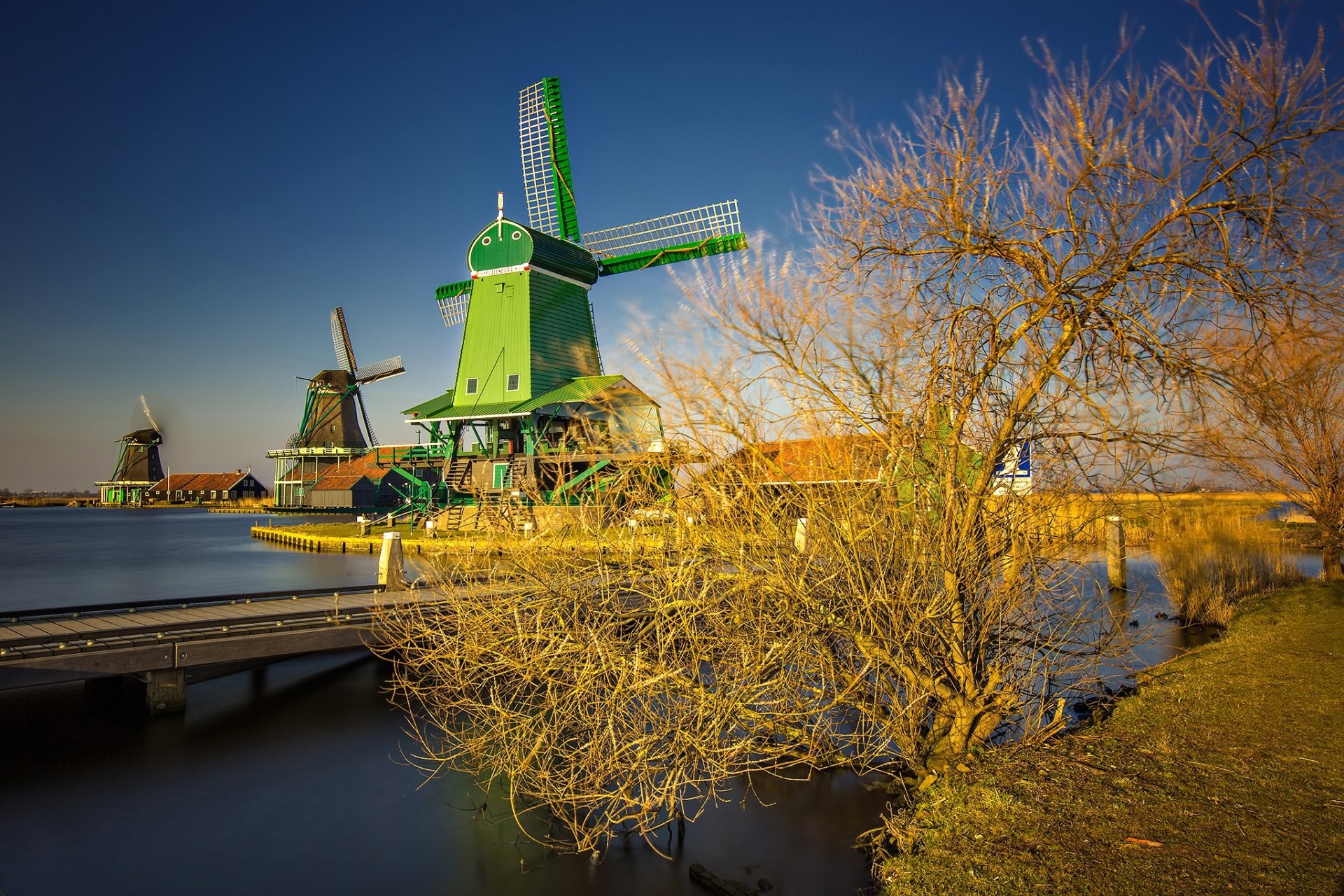 Download Netherlands Canal Man Made Windmill HD Wallpaper