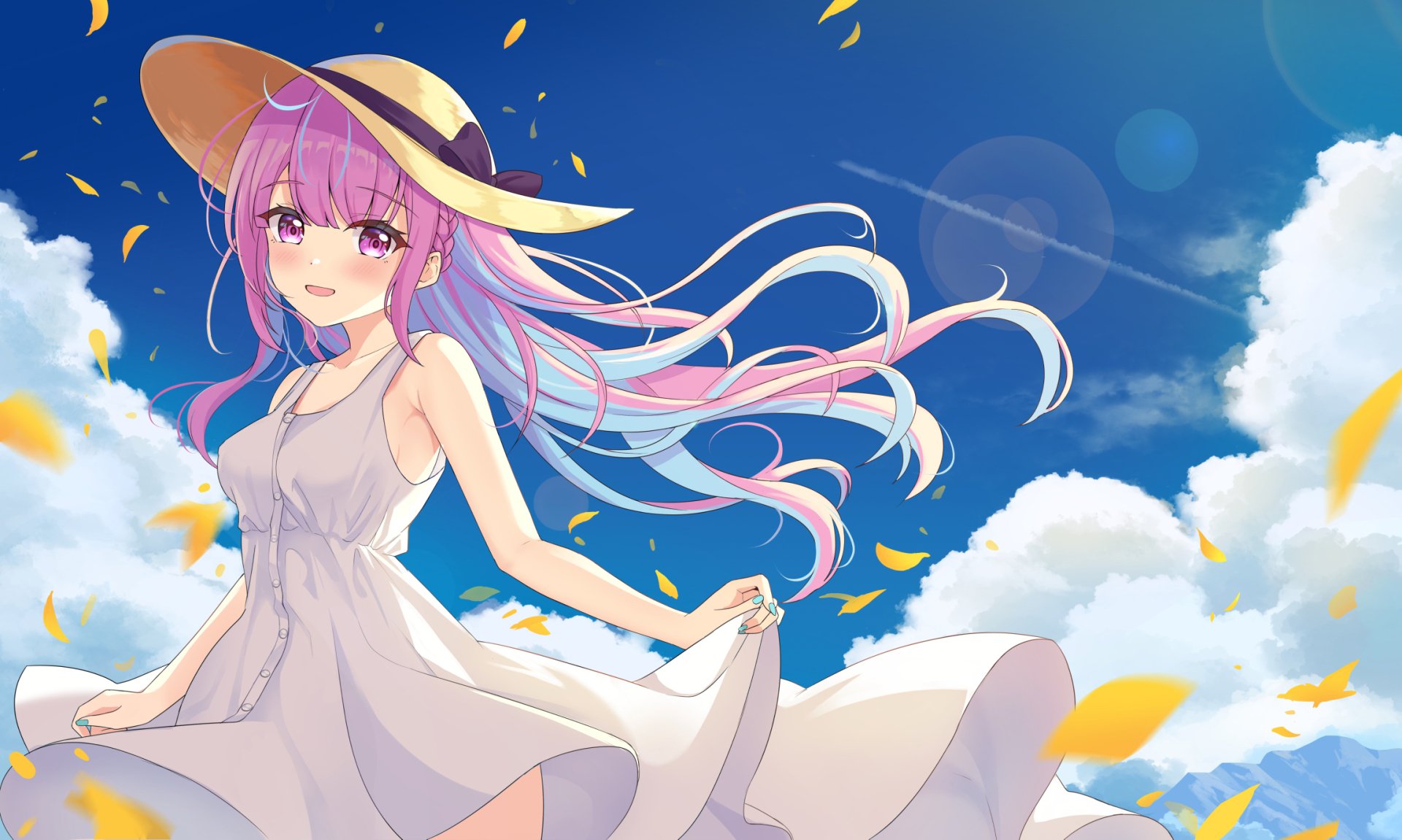 Download Pink Eyes Hat Pink Hair White Dress Minato Aqua Hololive Anime Virtual Youtuber HD Wallpaper by アイスワイン