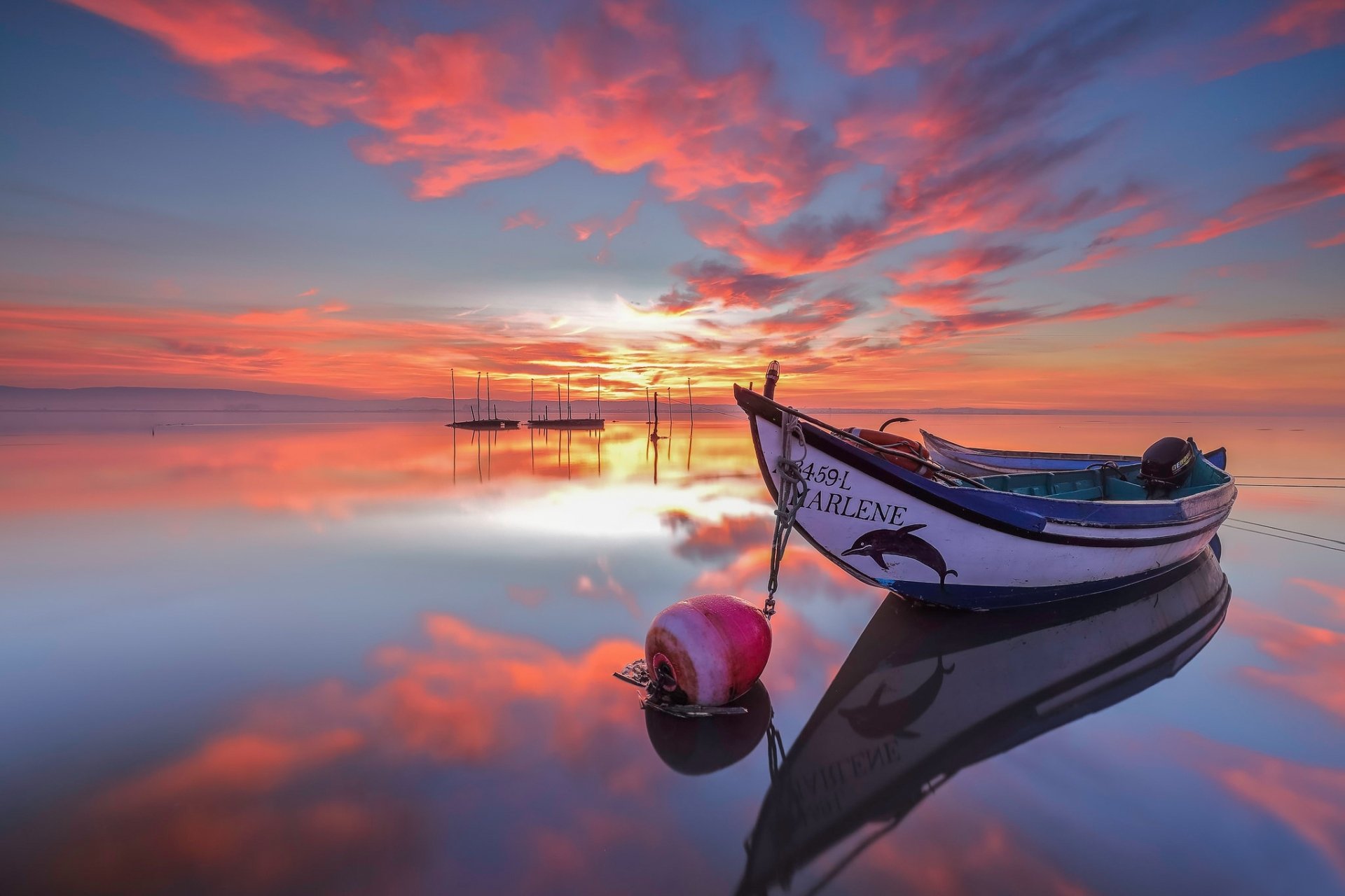 Download Sea Sunset Portugal Reflection Sky Vehicle Boat HD Wallpaper