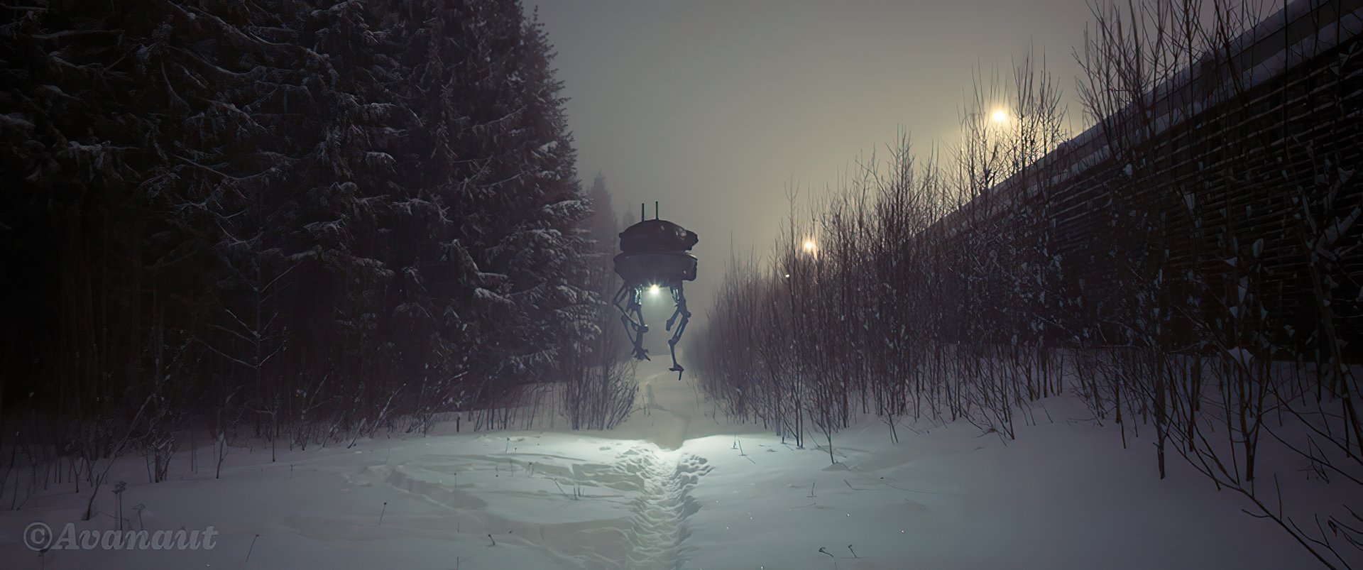 Download Wall Light Night Path Snow Winter Sci Fi Robot Winter Night Night Snow Sci Fi Winter HD Wallpaper by Vesa Lehtimäki