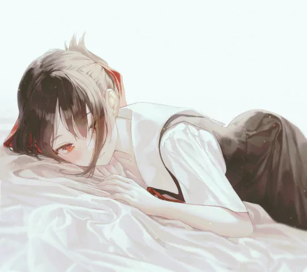 HD desktop wallpaper featuring Kaguya Shinomiya from Kaguya-sama: Love is War, an anime depicting her lying down with a serene expression.