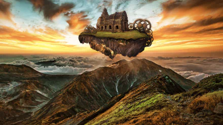 floating island mountain fantasy castle HD Desktop Wallpaper | Background Image