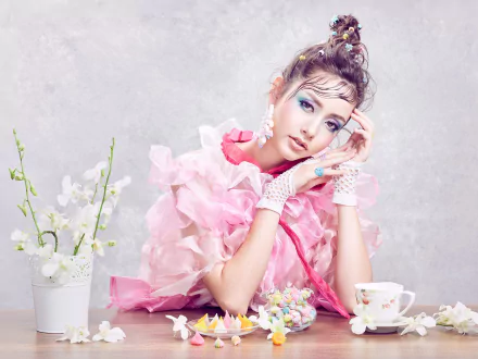 brown eyes brunette model flower woman asian HD Desktop Wallpaper | Background Image