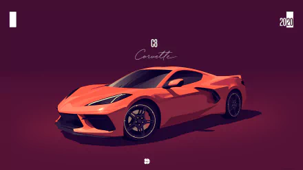 HD desktop wallpaper featuring an orange Chevrolet Corvette C8 on a deep purple background.