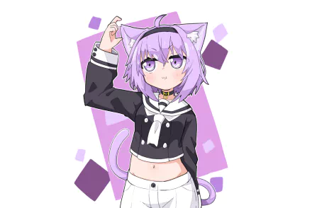 purple hair purple eyes animal ears hololive Nekomata Okayu Anime Virtual Youtuber HD Desktop Wallpaper | Background Image