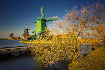 Netherlands canal man made windmill HD Desktop Wallpaper | Background Image