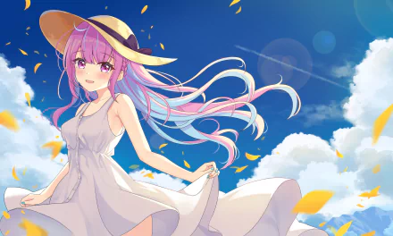 pink eyes hat pink hair white dress Minato Aqua hololive Anime Virtual Youtuber HD Desktop Wallpaper | Background Image