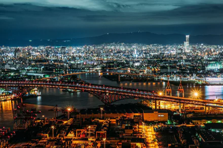 panorama night man made Osaka HD Desktop Wallpaper | Background Image