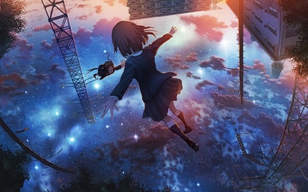 Anime Original Sunset Starry Sky Uniform Falling HD Wallpaper | Background Image