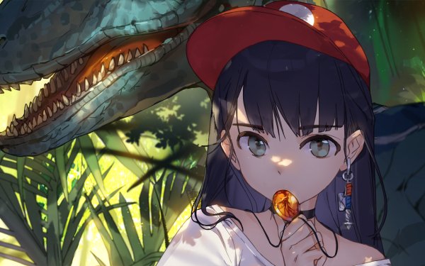 Anime Original Purple Hair Cap Dinosaur HD Wallpaper | Background Image
