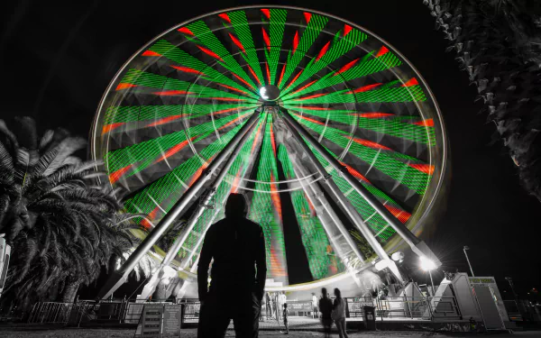 night selective color people man made ferris wheel HD Desktop Wallpaper | Background Image