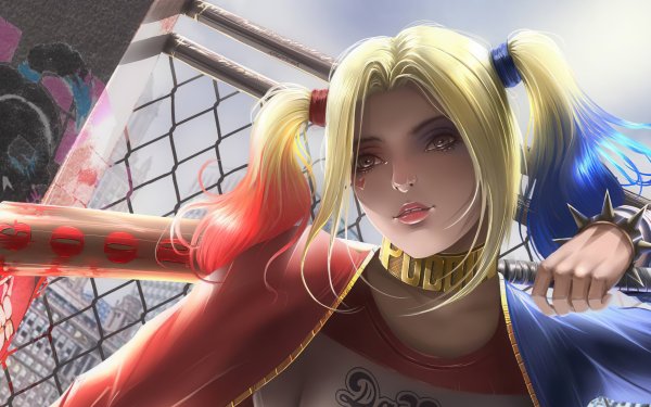 Comics Harley Quinn DC Comics Blonde Twintails Baseball Bat HD Wallpaper | Background Image