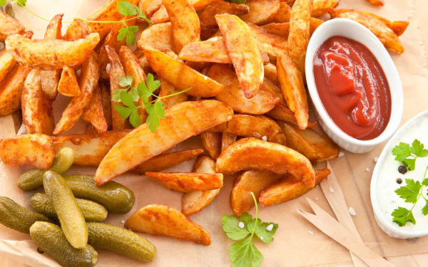 still life ketchup food potato HD Desktop Wallpaper | Background Image