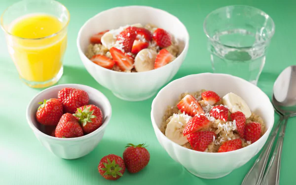 oatmeal banana juice strawberry food breakfast HD Desktop Wallpaper | Background Image