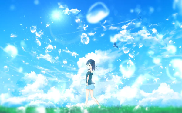 cloud black hair water drop sky summer Anime Original Sky Anime Anime Summer HD Desktop Wallpaper | Background Image