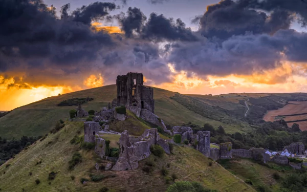 cloud hill Dorse England man made corfe castle HD Desktop Wallpaper | Background Image