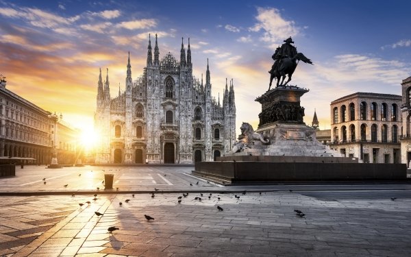 Religious Milan Cathedral Cathedrals Italy Milan Duomo Statue Sunrise Architecture HD Wallpaper | Background Image
