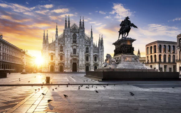 architecture sunrise statue duomo Milan Italy religious Milan Cathedral HD Desktop Wallpaper | Background Image
