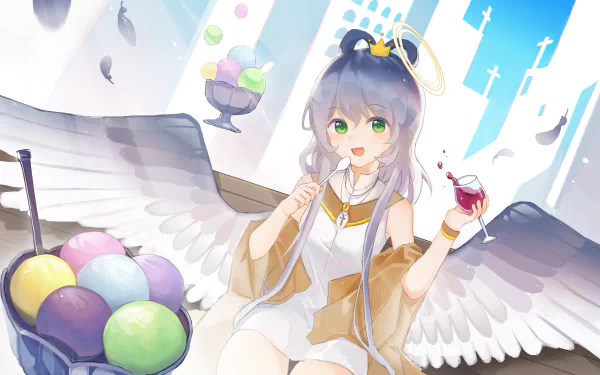 white hair green eyes angel Luo Tianyi Anime Vocaloid anime angel HD Desktop Wallpaper | Background Image