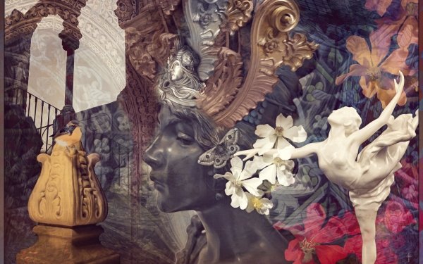 Artistic Collage Statue Ballerina Flower HD Wallpaper | Background Image