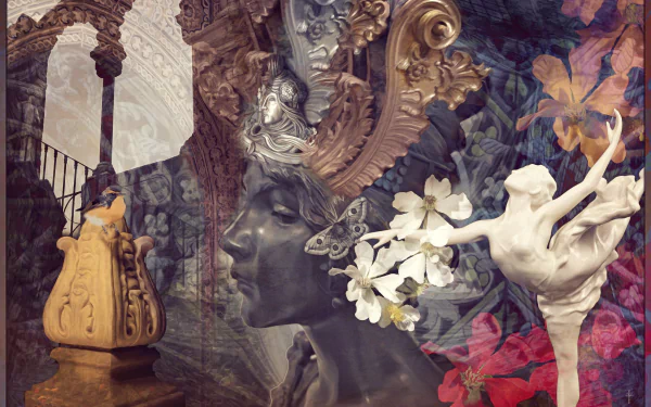 flower ballerina statue artistic collage HD Desktop Wallpaper | Background Image