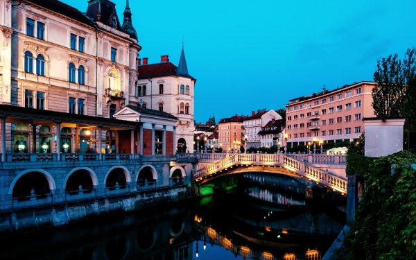 Man Made Town Towns Ljubljana Slovenia Bridge River Building HD Wallpaper | Background Image