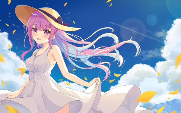 pink eyes hat pink hair white dress Minato Aqua hololive Anime Virtual Youtuber HD Desktop Wallpaper | Background Image