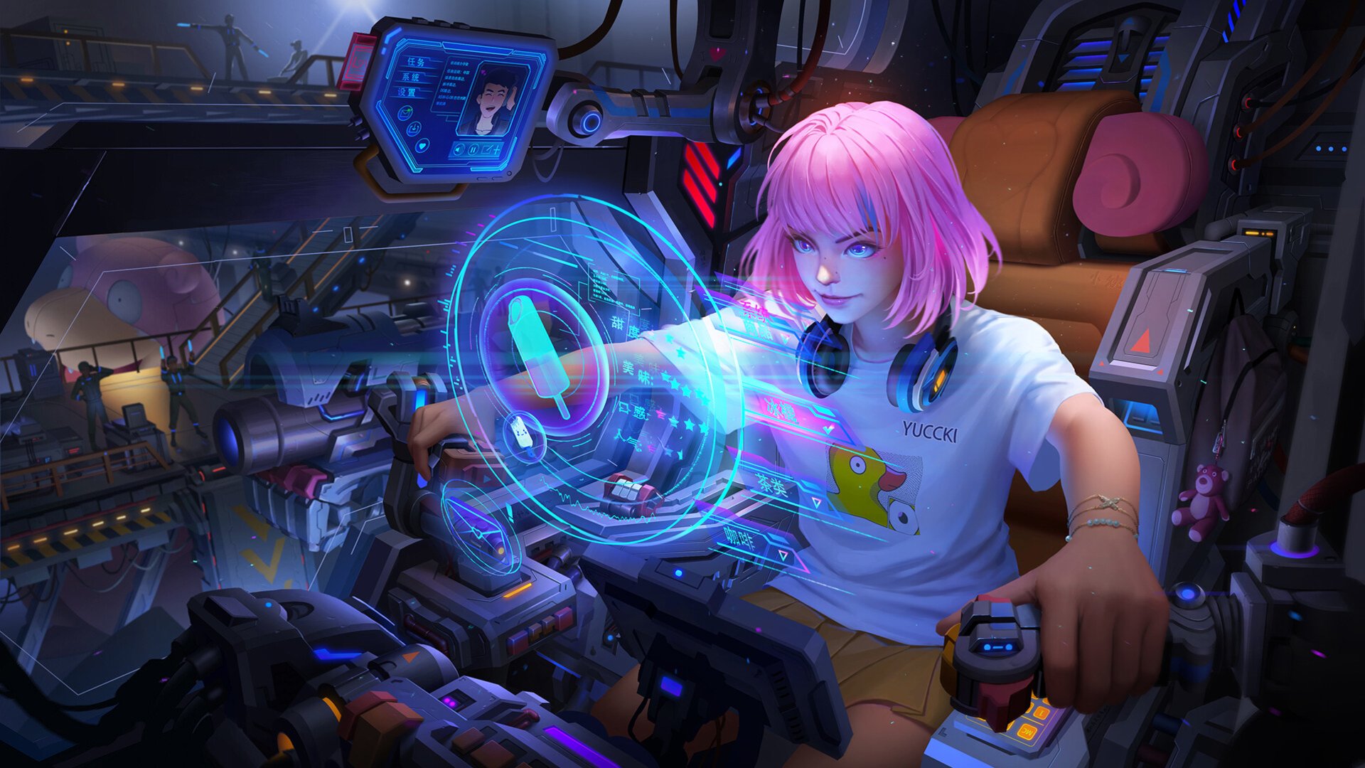 Download Mecha Blue Eyes Short Hair Pink Hair Sci Fi Woman HD Wallpaper ...