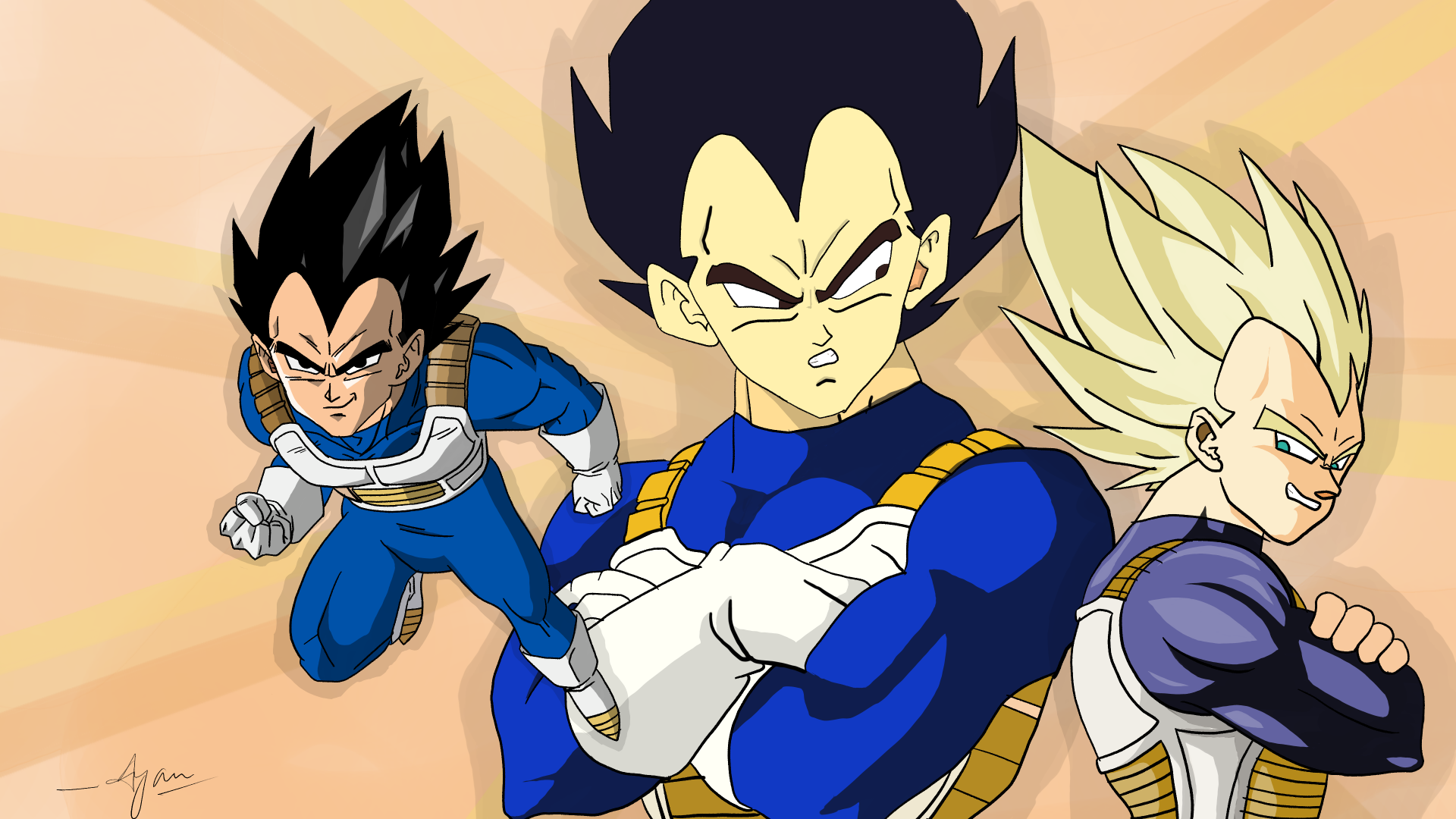 4K Ultra HD Dragon Ball Z wallpaper featuring Vegeta in his classic and Super Saiyan forms, showcasing dynamic anime-style artwork.