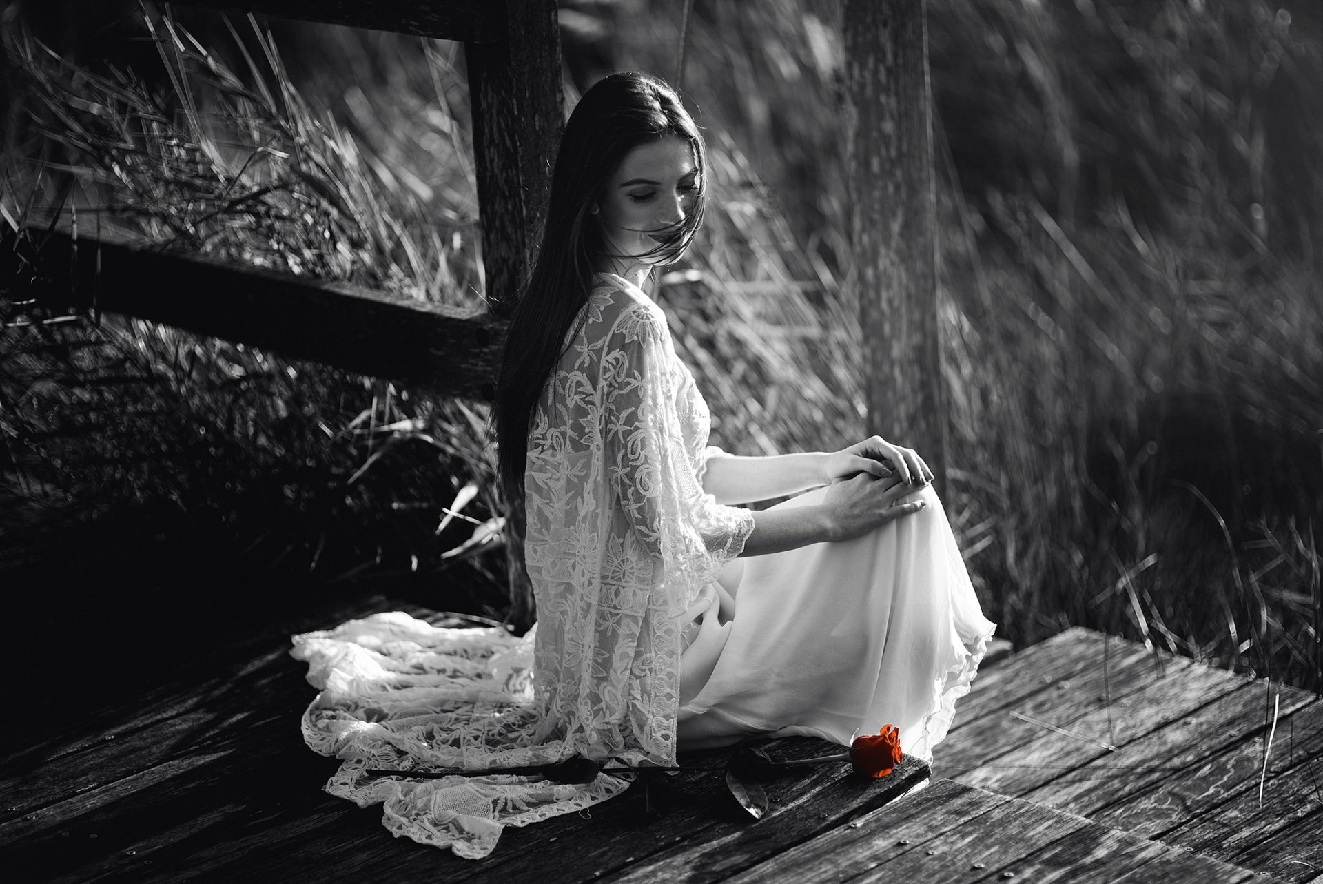 Download Selective Color Rose Marta Belda Woman Model HD Wallpaper