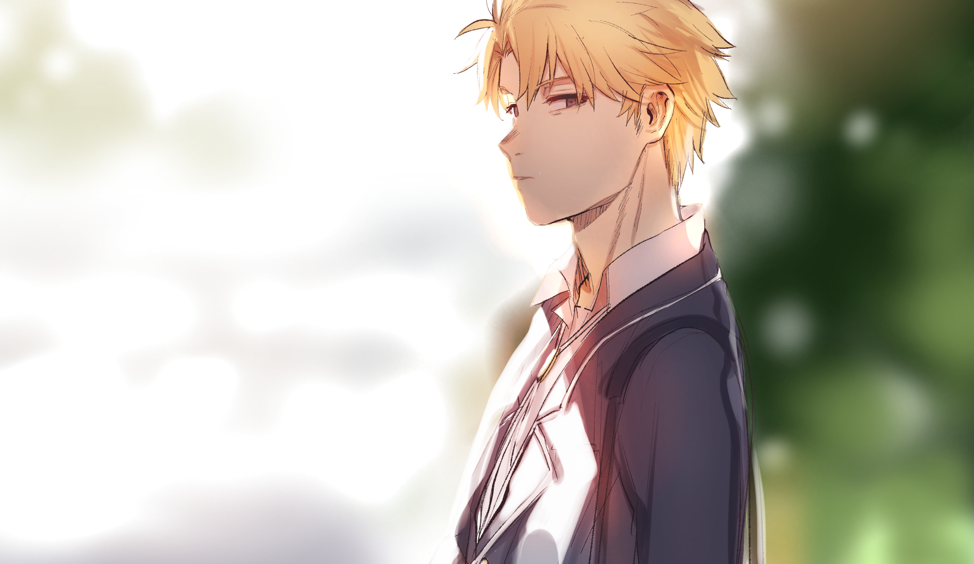 Blonde Hayato Hayama from My Teen Romantic Comedy SNAFU in a school uniform, shown in profile against a soft, bright background — 2K Quad HD anime desktop wallpaper.