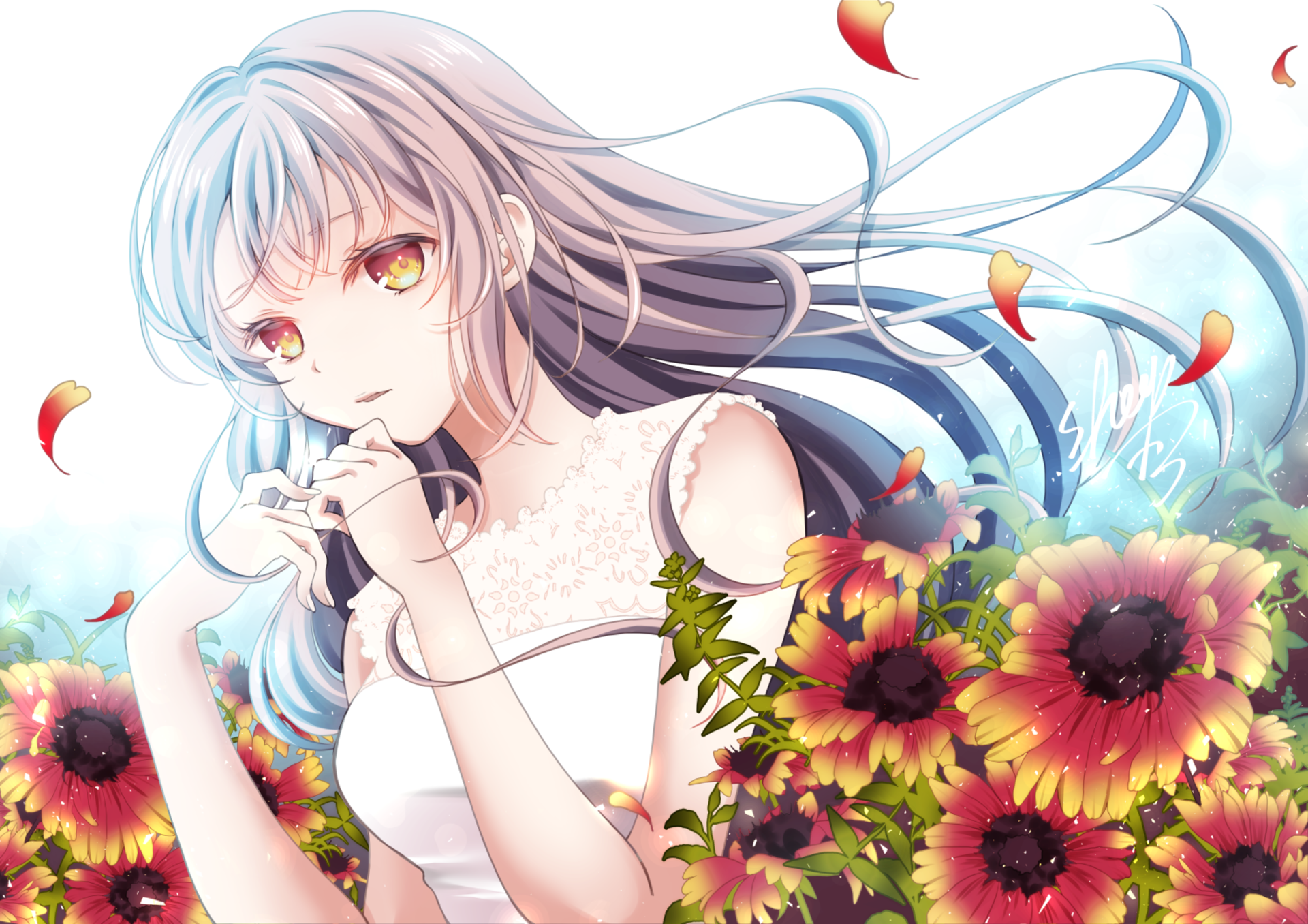 Download Orange Eyes Flower Blossom Anime Original HD Wallpaper by sheepD