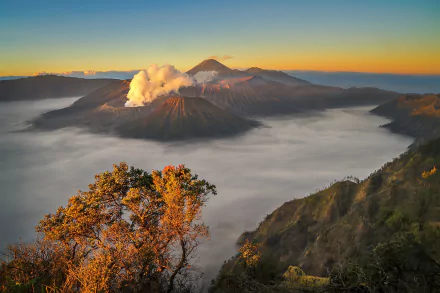 Indonesia volcano cloud fall nature Mount Bromo HD Desktop Wallpaper | Background Image