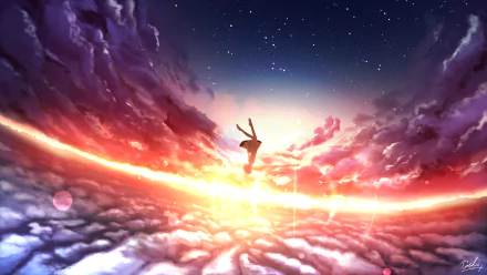 falling starry sky cloud sky Anime sunset anime sunset Sky Anime HD Desktop Wallpaper | Background Image