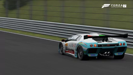  A slightly damaged Diablo GTR with nomad livery racing in Forza Motorsport 7