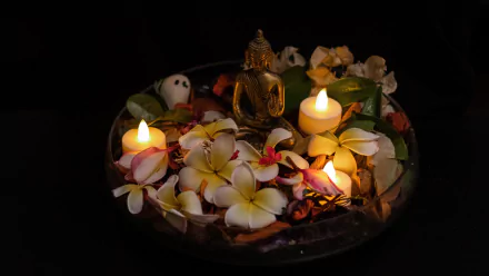 figurine petal candle relax flame flower religious buddha HD Desktop Wallpaper | Background Image