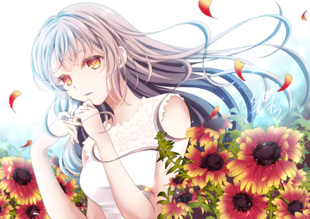 orange eyes flower blossom Anime Original HD Desktop Wallpaper | Background Image