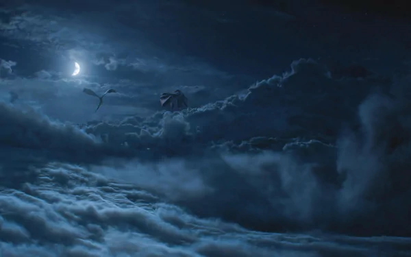 HD PC desktop wallpaper featuring a dark, cloudy night sky with dragons flying, inspired by the video game Game of Thrones - A Telltale Games Series.