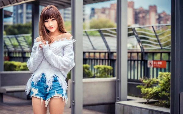 shorts brunette model woman asian HD Desktop Wallpaper | Background Image